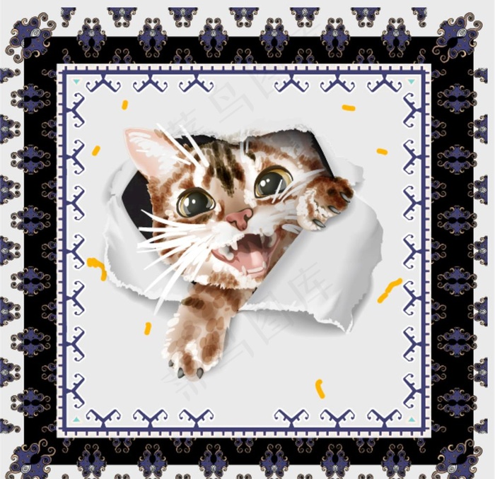 猫猫方巾图片ai矢量模版下载