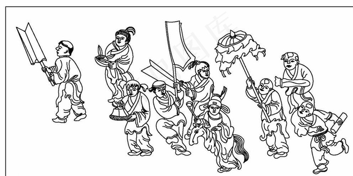 古代儿童线描图图片