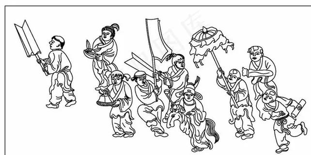 古代儿童线描图图片 古代儿童线描图图片