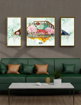 现代抽象新中式立体太花装饰画图片