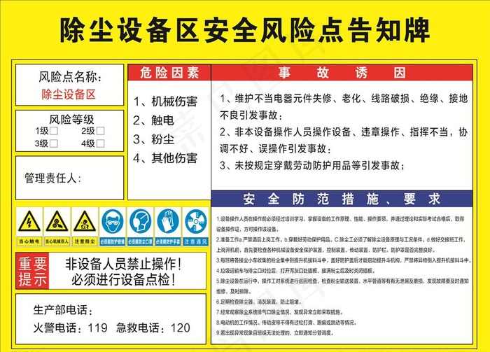 除尘设备区安全风险点告知牌图片cdr矢量模版下载