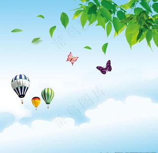 蓝天白云热气球图片