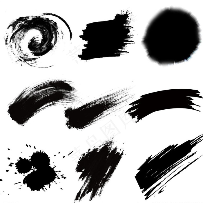 矢量水墨毛笔笔触图片psd模版下载