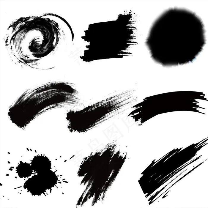 矢量水墨毛笔笔触图片psd模版下载