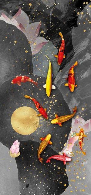 九鱼图电视背景墙装饰画图片