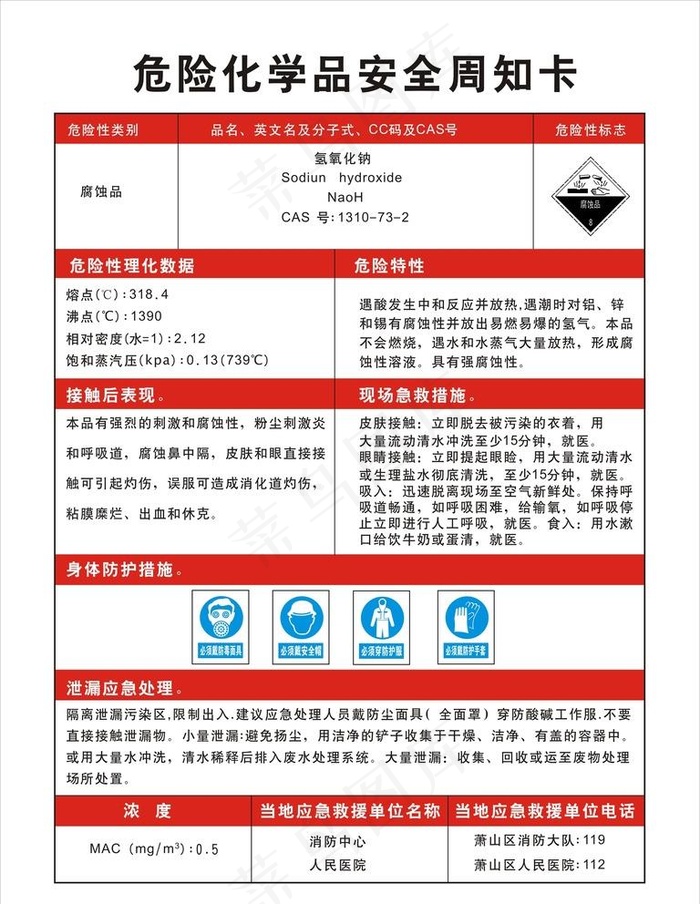 氢氧化钠安全周知卡图片cdr矢量模版下载