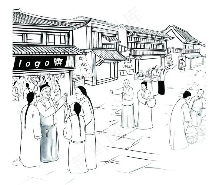 古代劳动图片psd模版下载