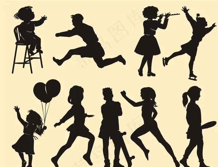 矢量小孩剪影图片cdr矢量模版下载