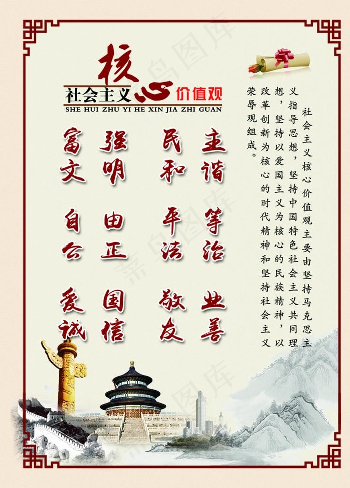 价值观展板图片(1654X2205(DPI:70))psd模版下载