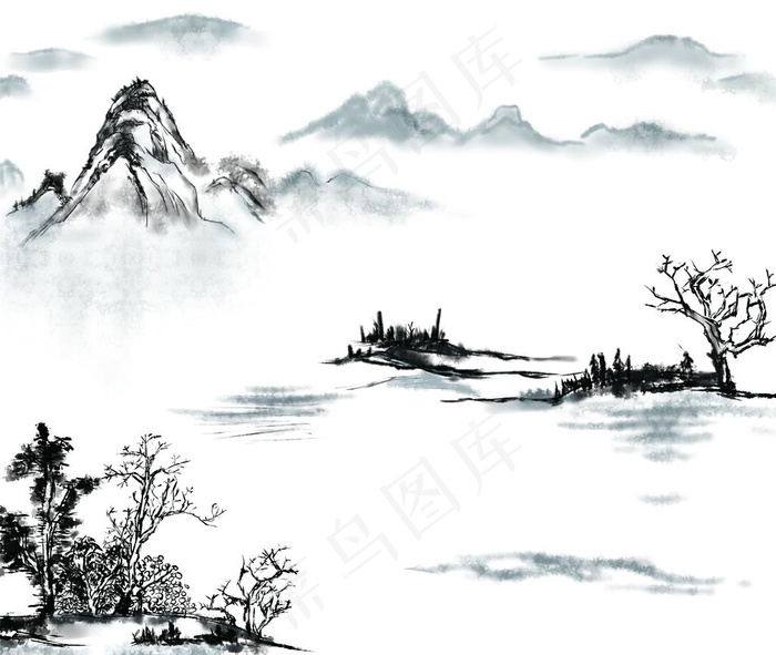 山水水墨画图片cdr矢量模版下载