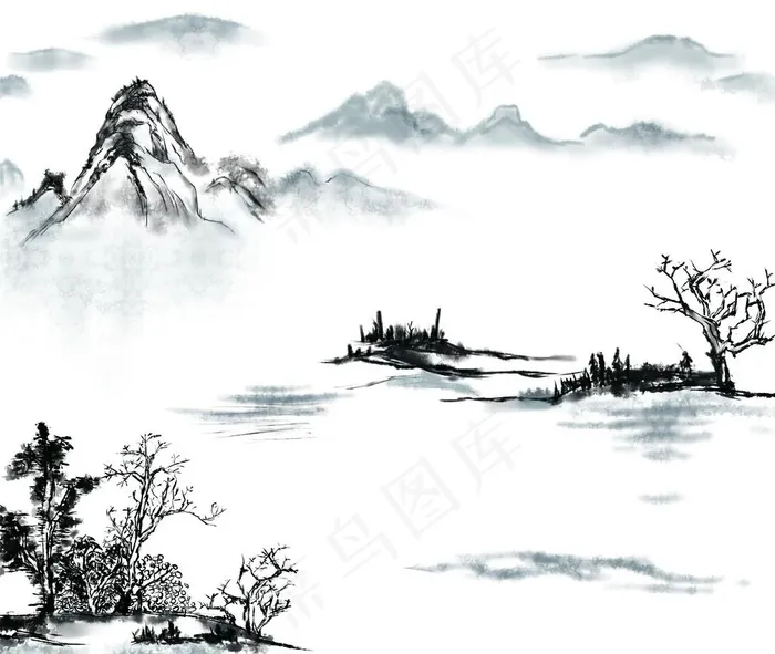 山水水墨画图片cdr矢量模版下载