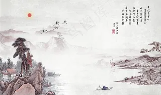 水墨山水中式玄关屏风背景底纹素图片