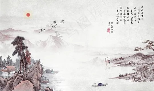 水墨山水中式玄关屏风背景底纹素图片 水墨山水中式玄关屏风背景底纹素图片