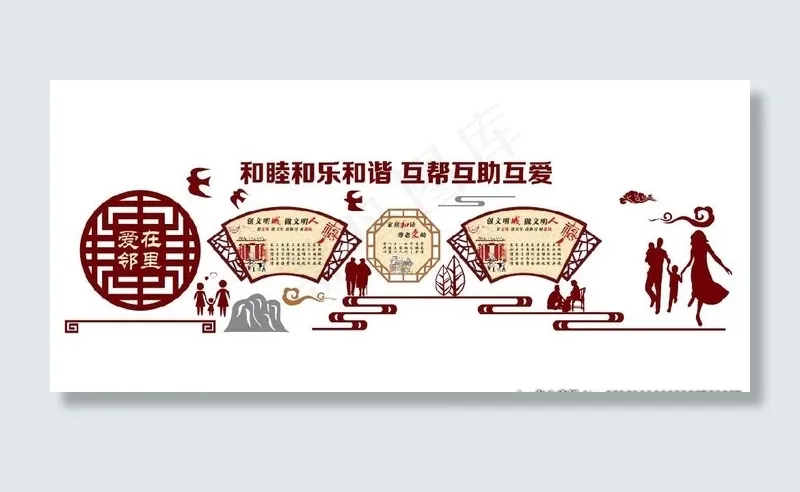 中国风社区文化墙图片(8000X4000)cdr矢量模版下载