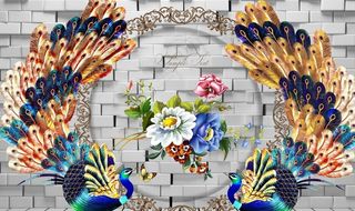 花开富贵欧式花纹彩雕背景墙图片