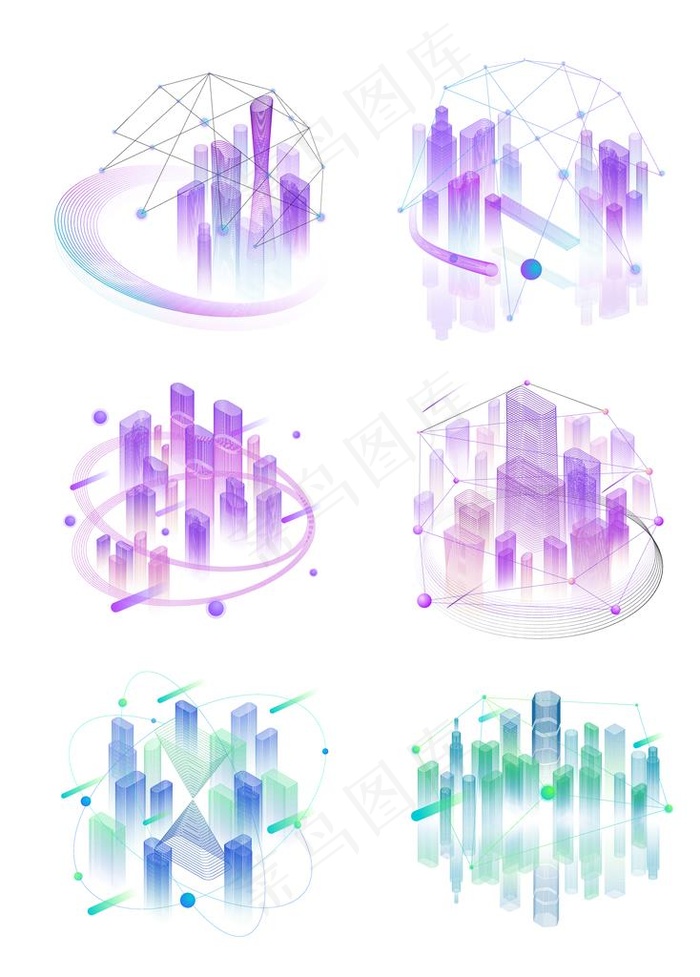 城市 科技 3D 线性图片ai矢量模版下载