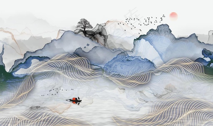 新中式水墨山水画图片