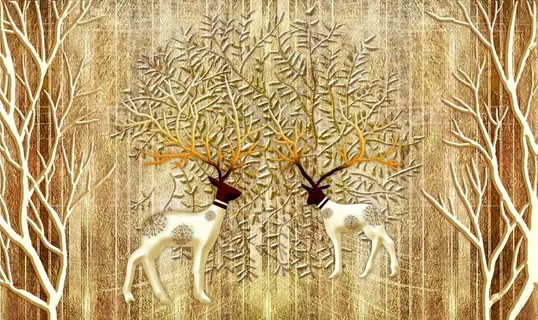 抽象浮雕森林鹿背景墙图片