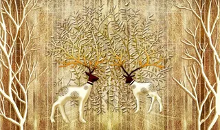 抽象浮雕森林鹿背景墙图片