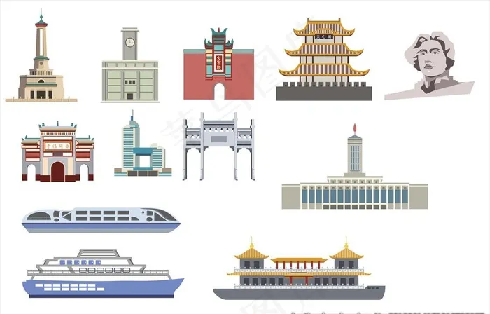 长沙地标建筑扁平风图片