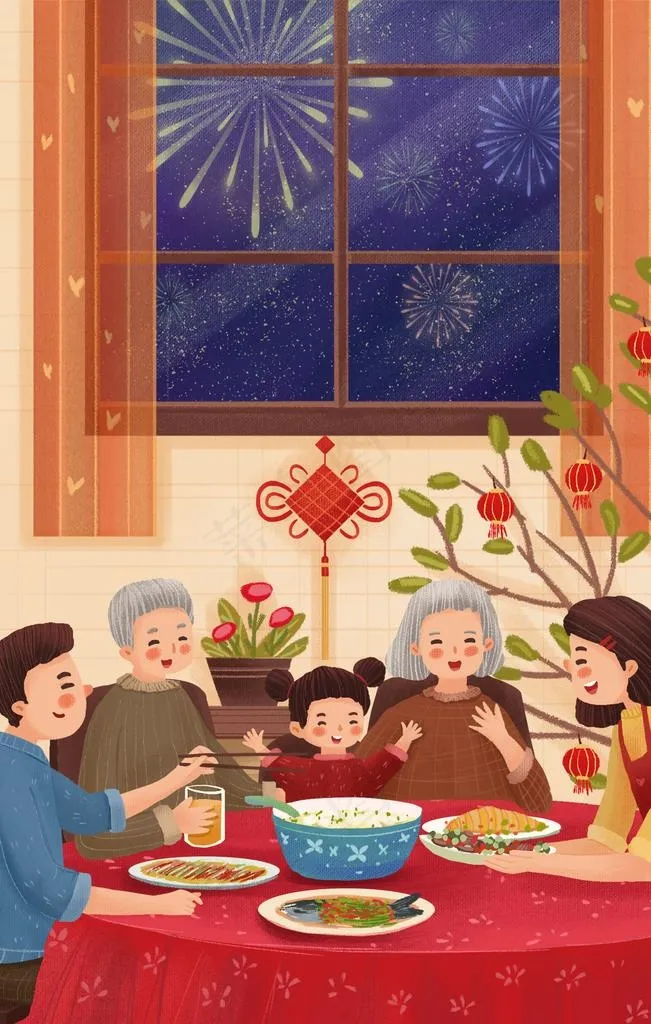 新年喜庆卡通插画图片(3545X5315(DPI:300))psd模版下载