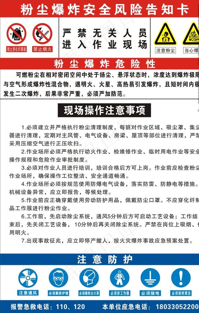 粉尘爆炸安全风险告知卡图片cdr矢量模版下载