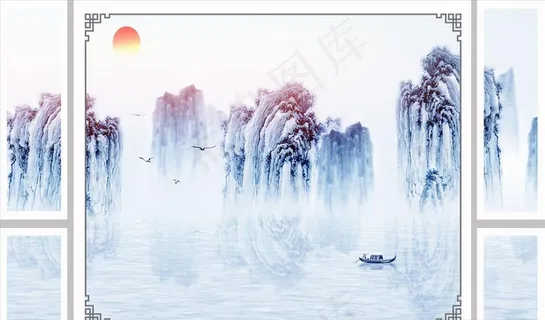 水墨山水背景墙图片