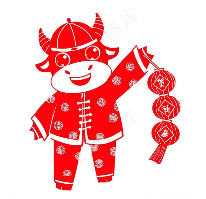 牛年剪纸插画图片psd模版下载