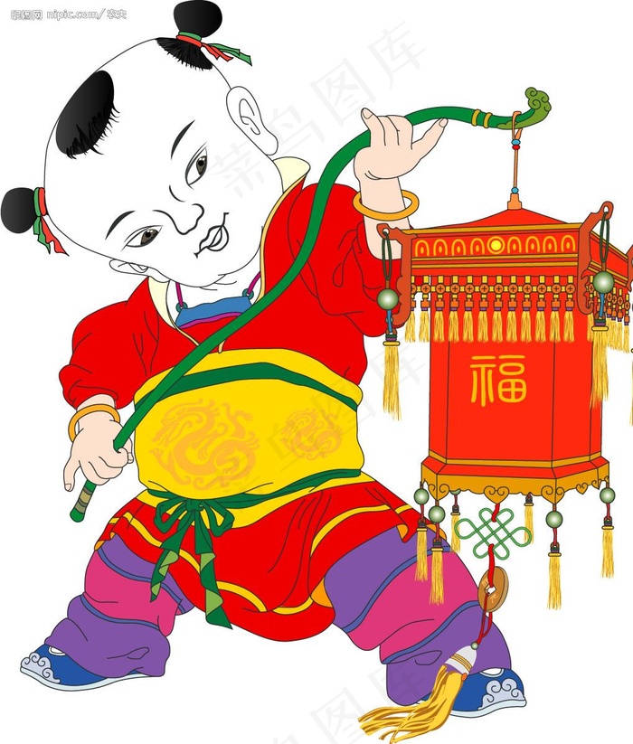 打灯笼的男童图片ai矢量模版下载