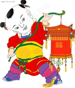 打灯笼的男童图片