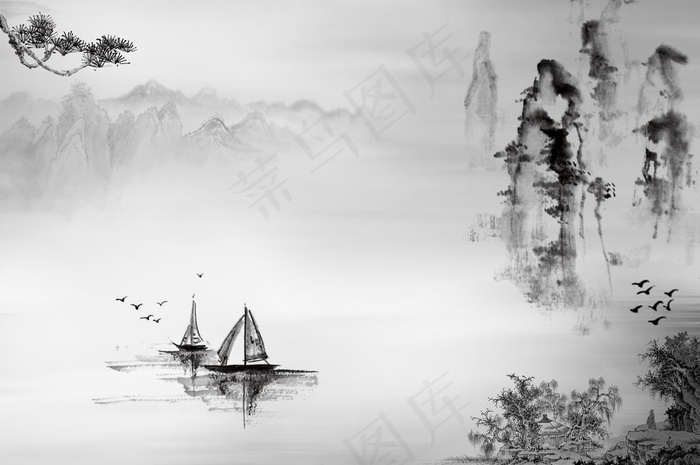 中国风新中式山水画图片(8504X5912(DPI:72))psd模版下载