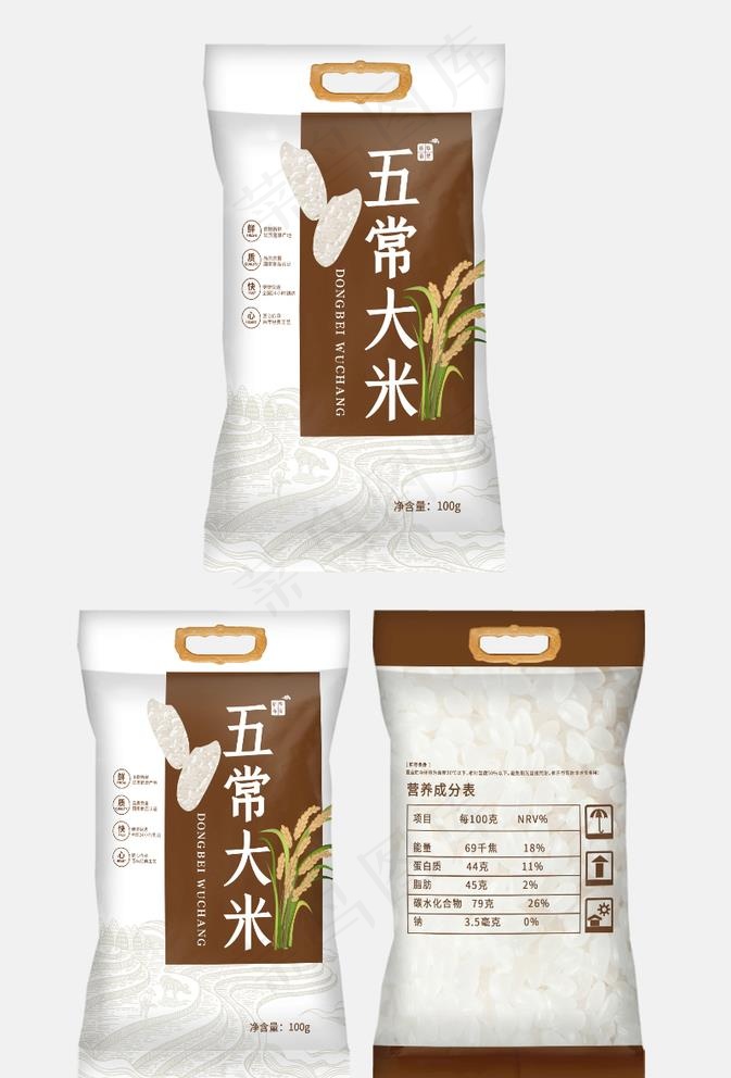 五常大米稻子咖啡色简约包装袋.图片