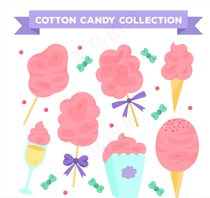 彩绘粉色棉花糖矢量素材图片