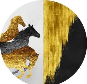 新中式金箔骏马圆形鎏金装饰画图片