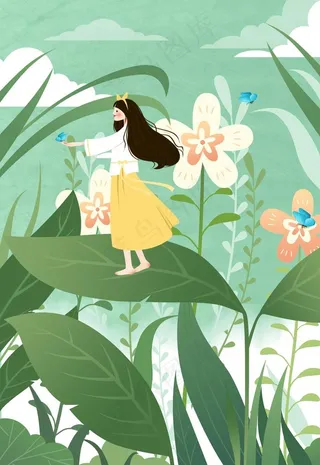 花朵女孩插画图片