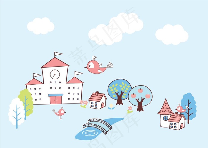 卡通校园风光图片