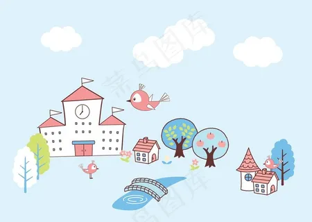卡通校园风光图片