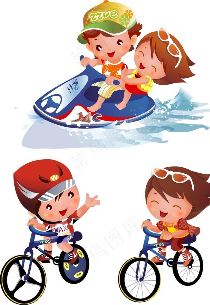 游艇 儿童 自行车图片