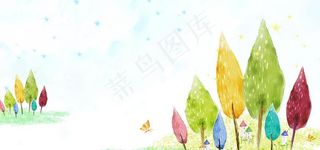 手绘水彩树插画图片