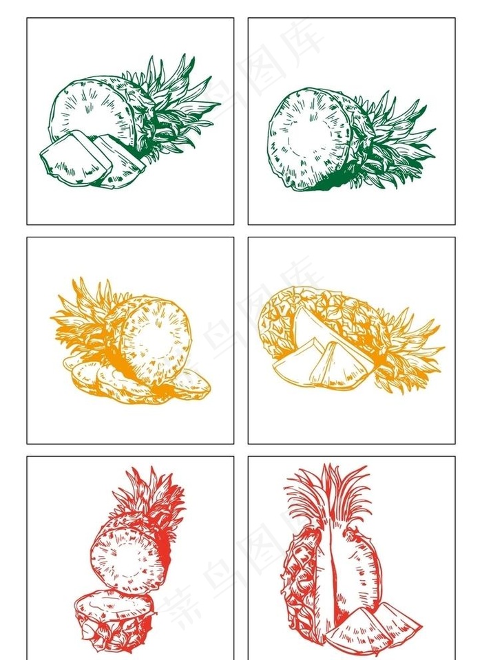 写实菠萝手绘线描图片ai矢量模版下载
