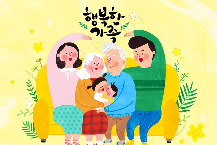 韩国小清新全家福插画海报图片