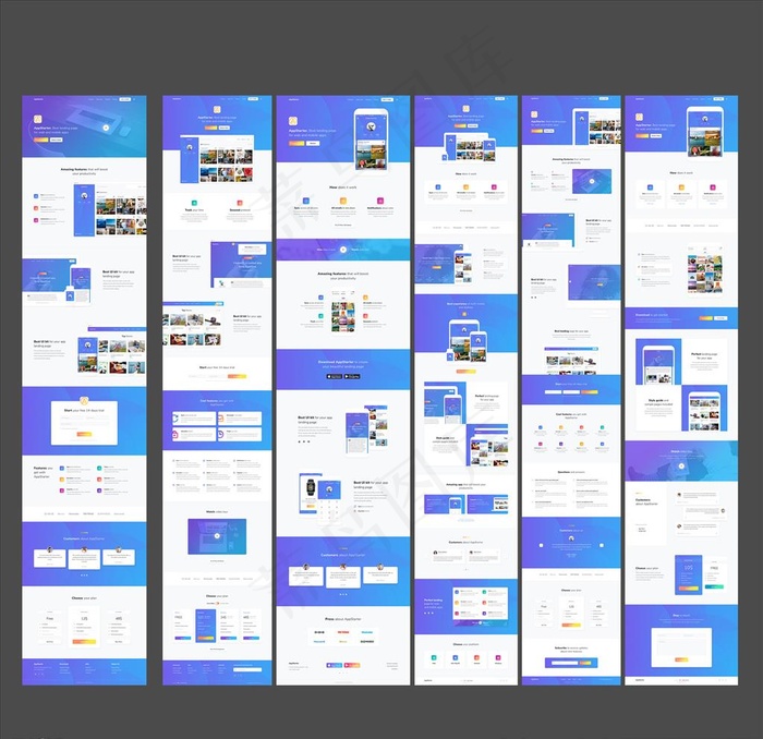 蓝色简洁网页APP界面UI设计图片(1440X7760(DPI:72))psd模版下载