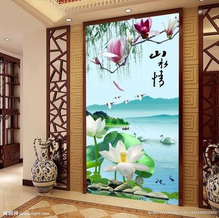 山水情荷花塘风景画玄关图片