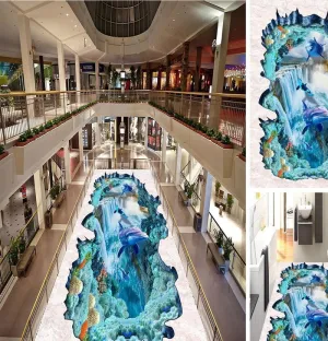 海底世界海豚3D浴室走道地板画图片