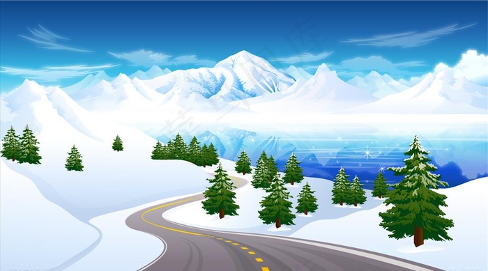 雪山公路背景图片ai矢量模版下载