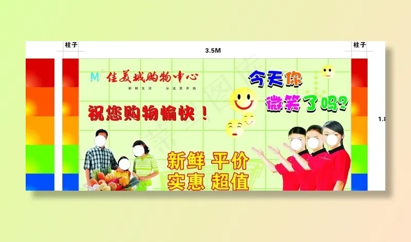 超市形象墙微笑服务图片cdr矢量模版下载