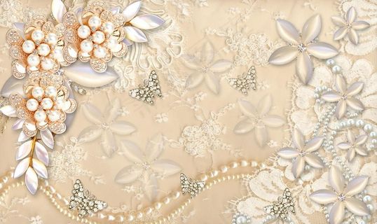 软包珍珠立体花朵3D壁画电视背图片