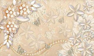 软包珍珠立体花朵3D壁画电视背图片