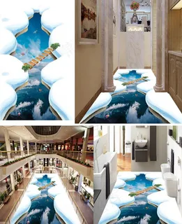 雪山冰川3D悬浮天空木桥地贴图片 雪山冰川3D悬浮天空木桥地贴图片