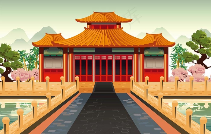 中国古代院子图片eps,ai矢量模版下载